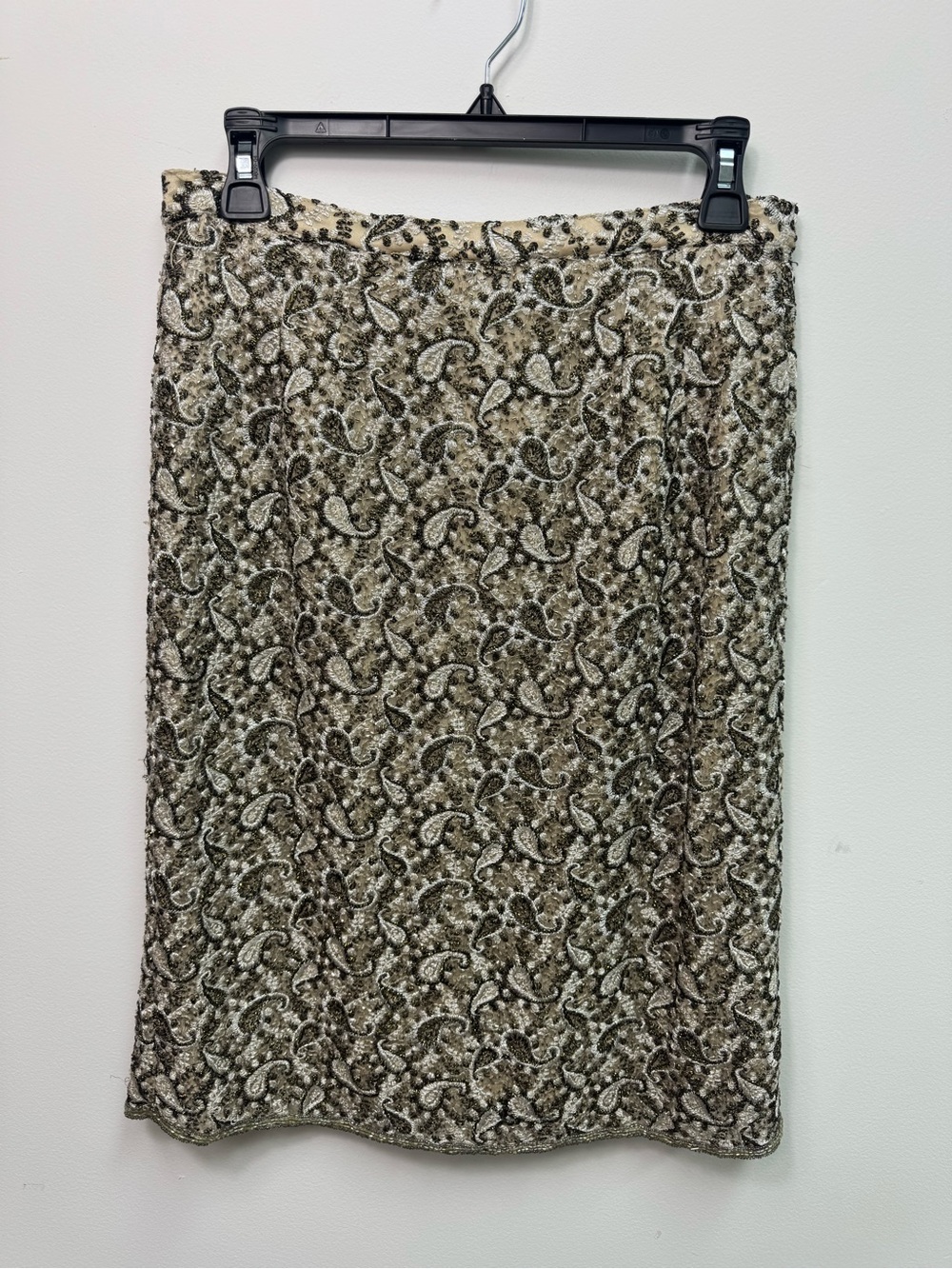 Adriana Papell Occasions Champagne Gold Paisley Beaded Pencil Skirt, No Size